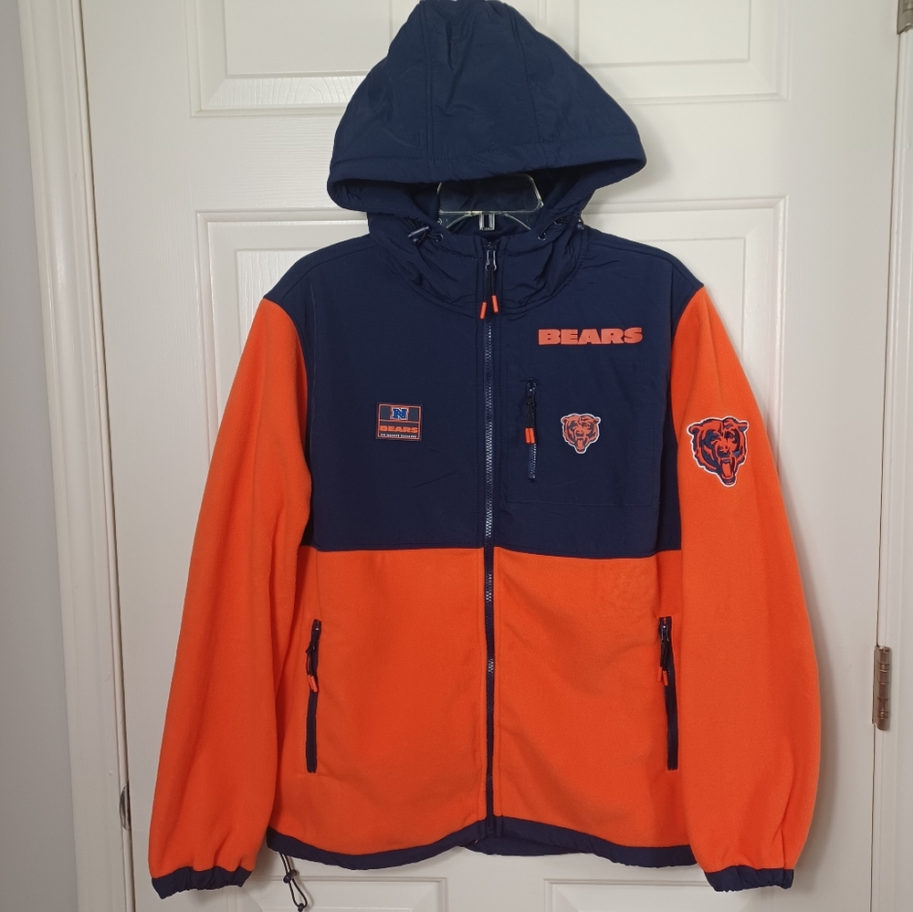Chicago Bears Navy Blue and Orange Hooded Soft Fleece Jacket NFL Fan Football